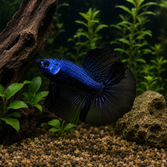 Half-moon Blue Black  Male Betta Fish