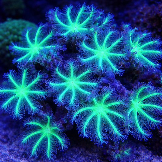 Close-up of vibrant green coral with a dark background