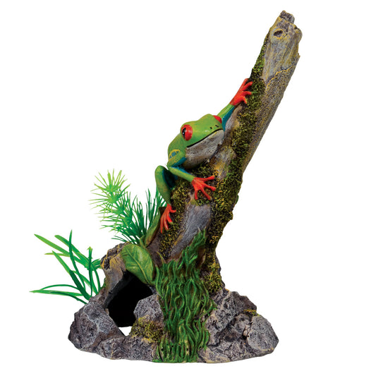 Tree Frog on Stump Aquarium Ornament